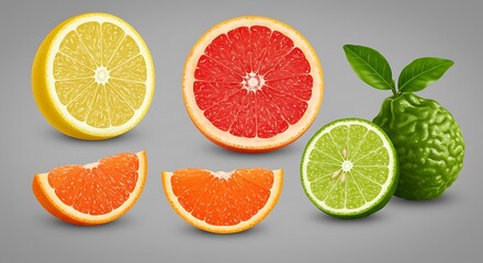 Citrus Fruit Variety: Lemon, Grapefruit, Orange, and Kaffir Lime