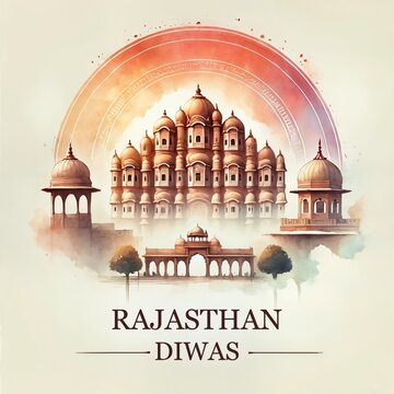 Rajasthan diwas card illustration with rajasthan landmarks.