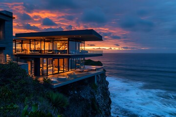 Cliffside villa sunset ocean view