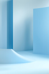 Fototapeta premium Abstract blue space with smooth curves and geometric shapes for modern designs.