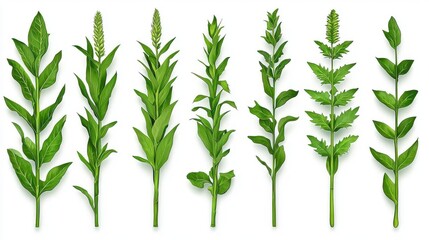 Obraz premium Various green plants, isolated on a white background.