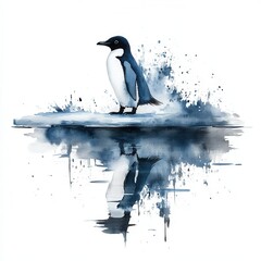 Obraz premium Watercolor Penguin Reflection Artistic Illustration