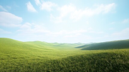 Fototapeta premium Sunny green hills, idyllic landscape, bright sky, pastoral scene, nature background