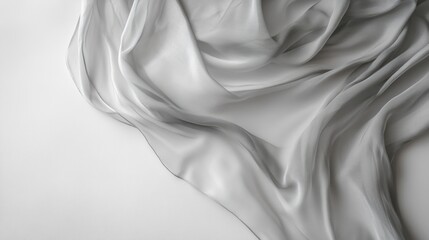 Draped silver fabric, studio background, flowing texture, elegant design