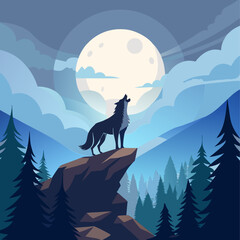 Fototapeta premium Wolf Howling at the Moon