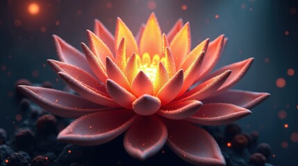 A surreal deep-space anomaly resembling a fractal lotus, swirling petals of glowing nebular dust expanding outward, an abstract cosmic masterpiece in Magical Realism.