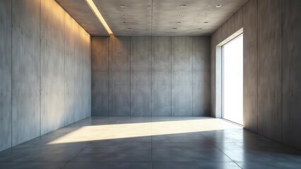 Obraz premium Sunlit Minimalist Concrete Room Interior Design with a Large Window