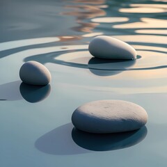 Floating Zen Stones on Water &ndash; Minimalist Abstract Serenity