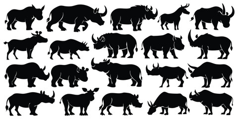 Obraz premium Set of Rhinoceros animals silhouettes