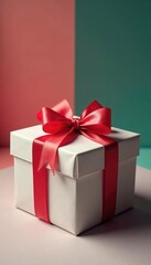 Obraz premium Gift box wrapped in paper with a big bow on it, decorative paper, paper