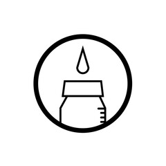 icon design of filling water in a bottle inside a circle in black line art style on a white background