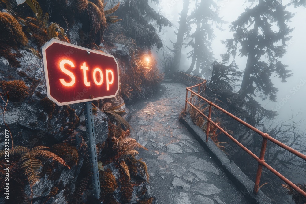 Poster a misty path with a bright 