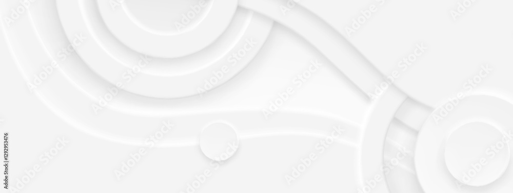 Poster neumorphism abstract white background with circular shapes, curves and wavy lines. minimalist light 