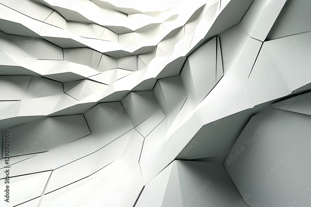 Poster abstract white geometric pattern, 3d render of a textured surface with polygonal shapes, creating a 