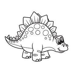 Cute cartoon dinosaur, black and white line drawing, coloring book page, children's illustration