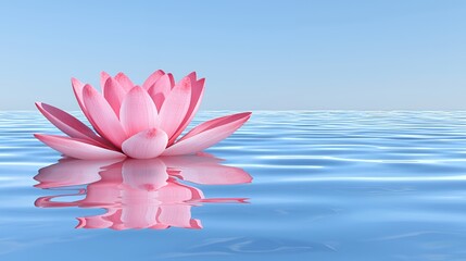 Pink Lotus Flower Floating on Calm Blue Water