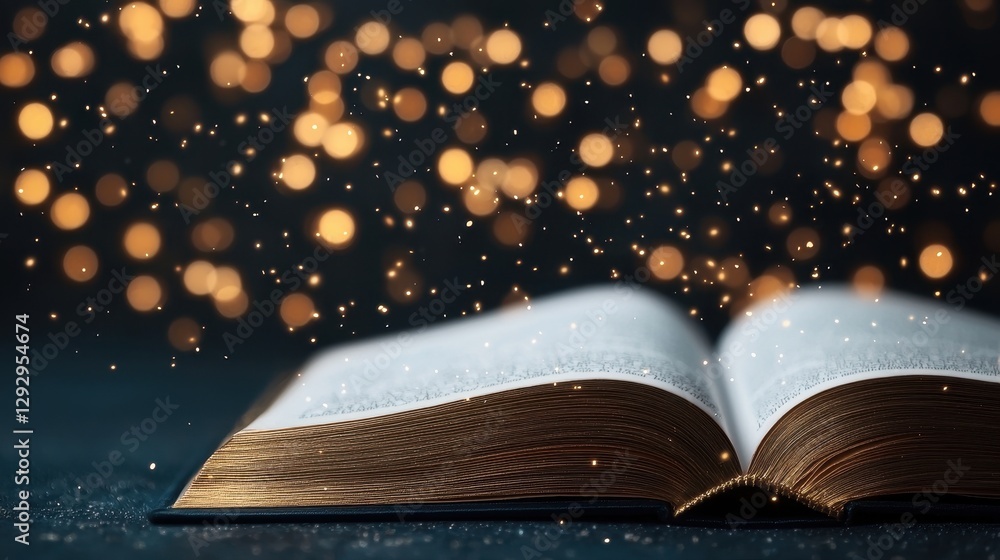 Aufkleber open book with golden bokeh lights creating a magical and enchanting atmosphere for reading or learn