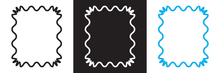 Squiggle frame, wavy border, abstract frame designs collection of hand drawn, decorative borders, black, blue and white frames. Isolated on white and black background. Vector illustration. EPS 10
