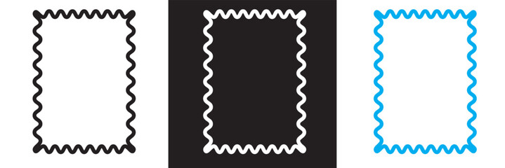 Squiggle frame, wavy border, abstract frame designs collection of hand drawn, decorative borders, black, blue and white frames. Isolated on white and black background. Vector illustration. EPS 10