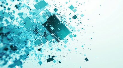 Fototapeta premium Abstract digital art with turquoise cubes.