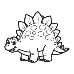 Cute cartoon dinosaur, black and white line drawing, coloring book page, children's illustration