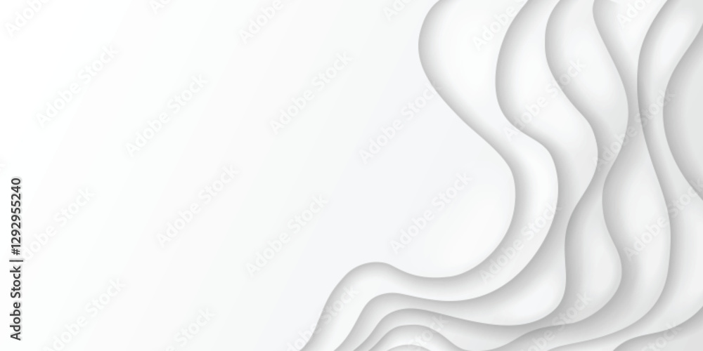 Aufkleber neumorphism style abstract white background with curved wavy layers forming 3d realistic paper cut e