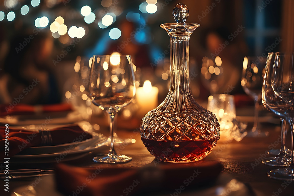 Poster elegant wine service on festive table with bokeh background