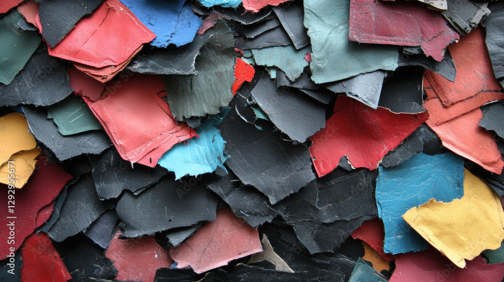 Poster colorful leather scraps piled together in an abstract pattern