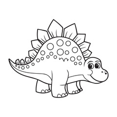 Cute cartoon dinosaur, black and white line drawing, coloring book page, children's illustration