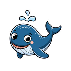 Obraz premium Cute Cartoon Whale with a Smile isolated on transparent background