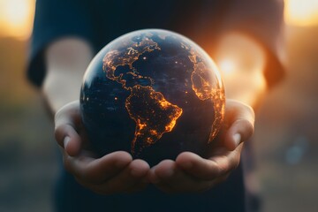 Fototapeta premium Businessman Hand hold global business, globe hand holding earth globe map
