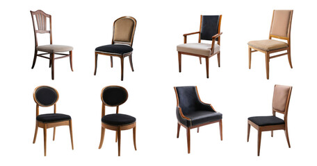 Stylish and Diverse Collection of Dining and Living Room Chairs, isolated on transparent background