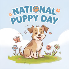 Cute cartoon dog celebrating National Puppy Day.