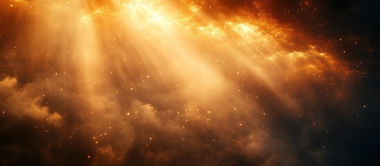 Naklejka premium Golden light rays breaking through dark clouds.