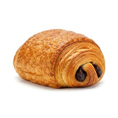Classic pain au chocolat with a golden, flaky crust and rich chocolate filling, A French pastry delight perfect for breakfast or a snack, on white background