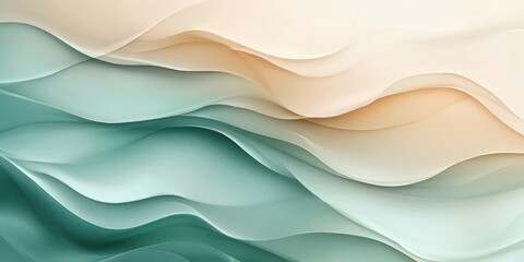 Obraz premium Flowing Abstract: A calming and sophisticated abstract design, with layers of undulating, fluid shapes in soft, gradient tones of turquoise, teal, and tan, creating a sense of motion and serenity.