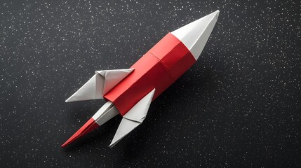 photograph of a close up origami paper rocket with detailed folds and creases against a dark starry backdrop   Conceptual image representing the innovation and creativity of space and technology