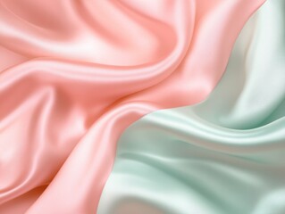 Fototapeta premium Silk's Serene Symphony: Elegant waves of silk fabric in gentle hues of peach and mint, flowing with graceful folds, conjuring feelings of luxury, softness, and delicate textures