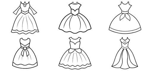 Princess dress Outline Coloring Page Printable Line Art Drawing © MdDelowar