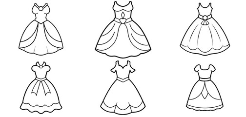 Princess dress Outline Coloring Page Printable Line Art Drawing