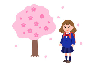 桜舞う小学生の女の子のイラスト