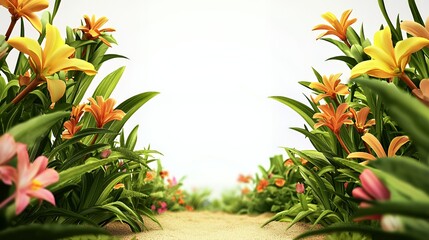 Obraz premium Bright Yellow and Orange Flowers Line a Sandy Path