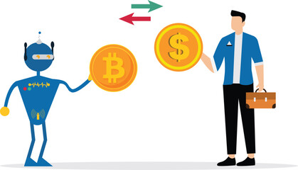 Businessman and robot with artificial intelligence