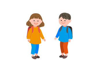 ランドセルを背負った小学生の男の子と女の子イラスト