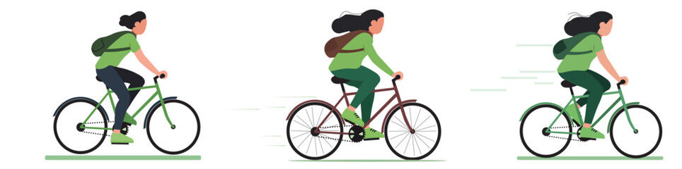 Fototapeta premium Woman Cycling with a Backpack for Eco-Friendly Commuting