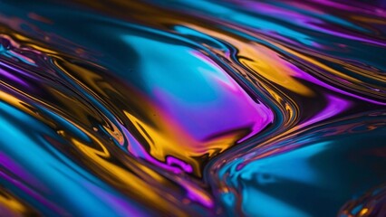 Abstract design featuring liquid metal with holographic reflections in a visually striking composition showcasing fluid shapes and vibrant colors Background