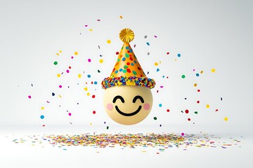 Face with Party Hat and Confetti Emoji, Isolated on White