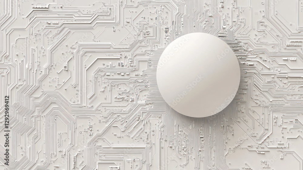 Poster abstract circuit board texture background with a white sphere.
