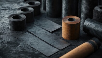 Dark roofing materials on dark stone surface