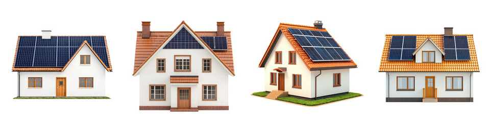 Collection of Different Styles of Houses from Modern to Traditional with Solar Panels Installed on the Rooftops
